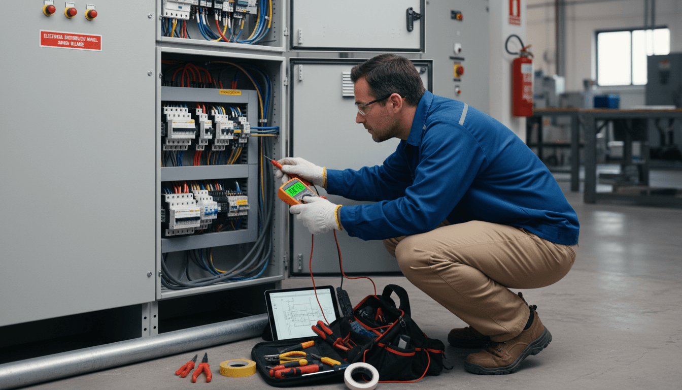 Electrician working on a fuse box
